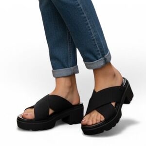 SM New York Stacy Black 90s Y2K Crisscross Platform Lug Sole Slide Sandals 8